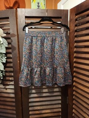 LOFT Paisley Tiered Skirt in Blue and Rust